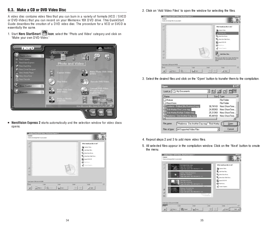 Memorex 8X software manual Make a CD or DVD Video Disc 