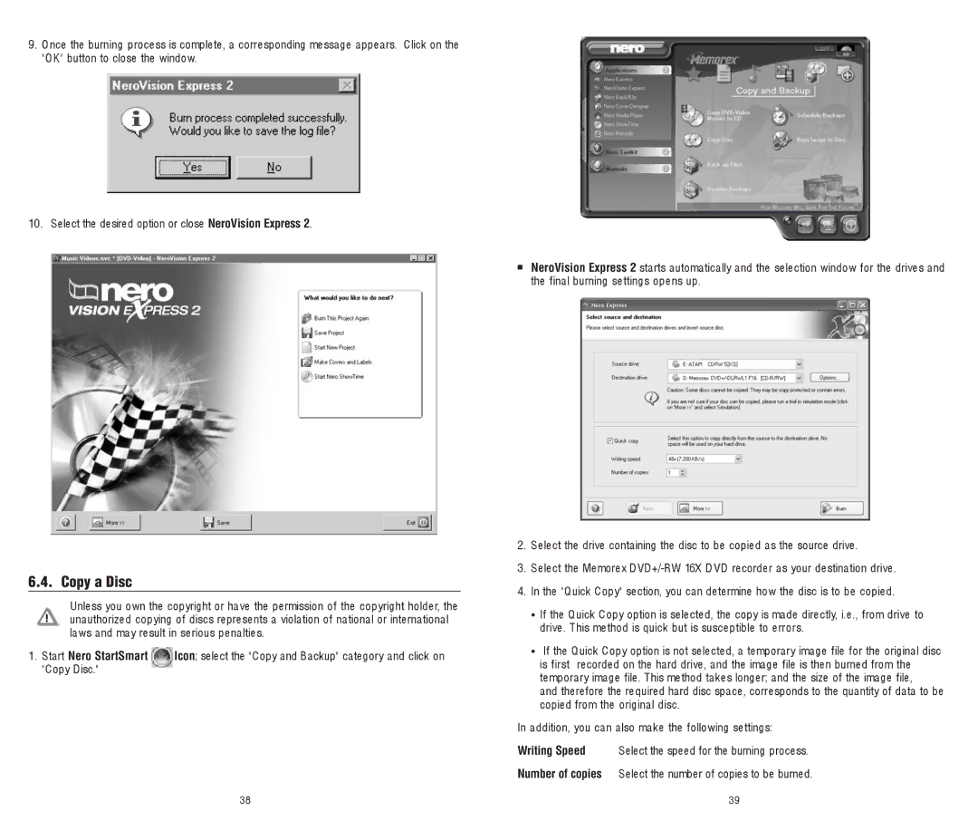 Memorex 8X software manual Copy a Disc 