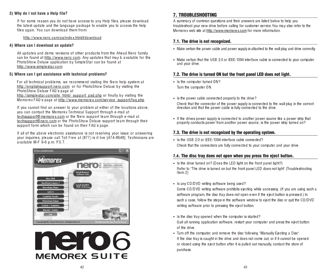 Memorex 8X software manual Troubleshooting 