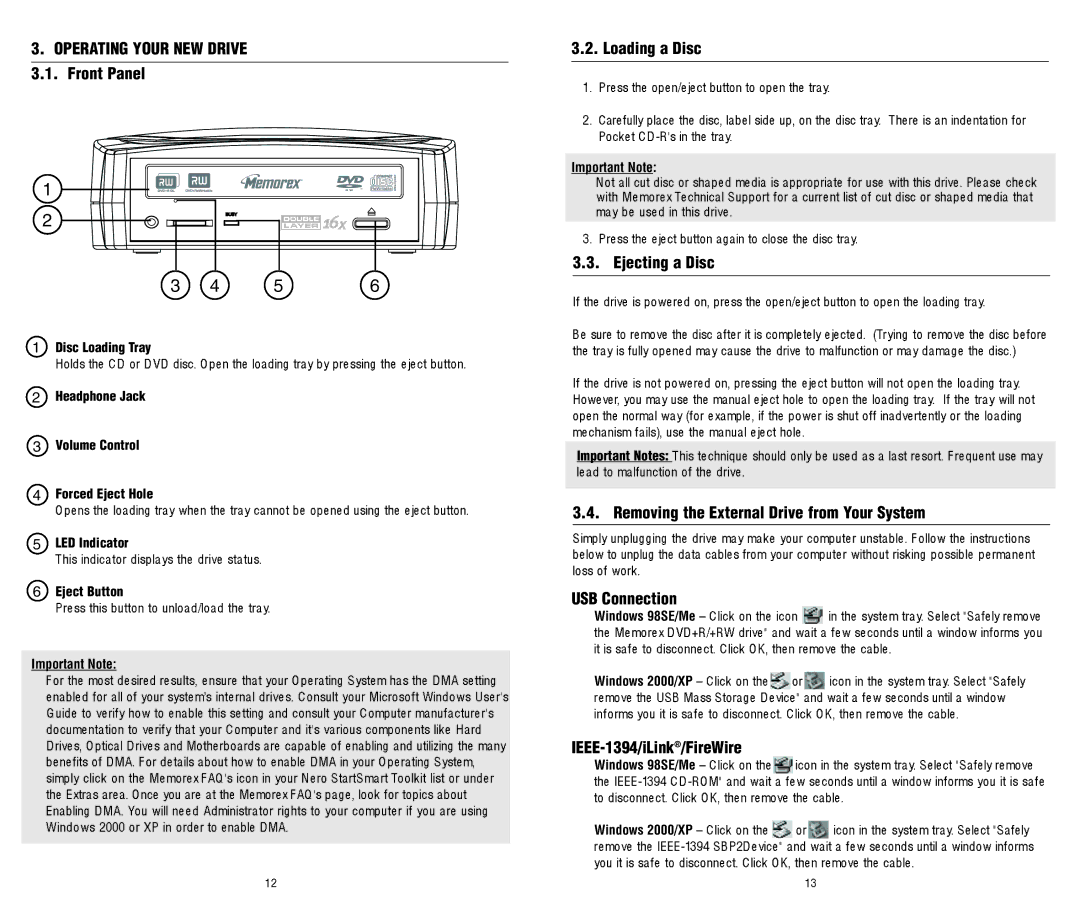 Memorex 8X software manual Operating Your NEW Drive 