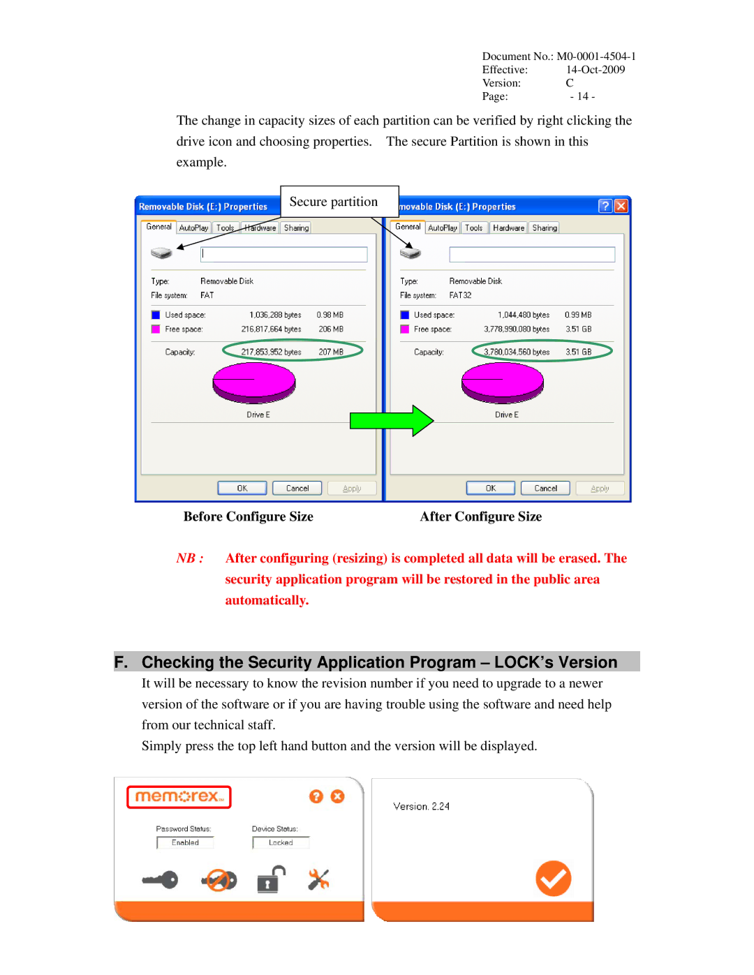 Memorex user manual Checking the Security Application Program LOCK’s Version 