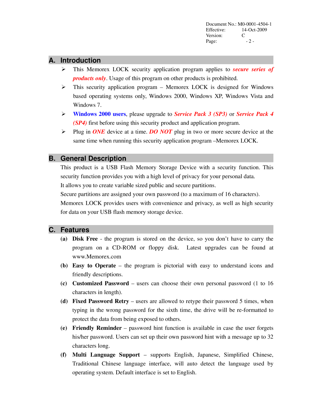 Memorex user manual Introduction, General Description, Features 