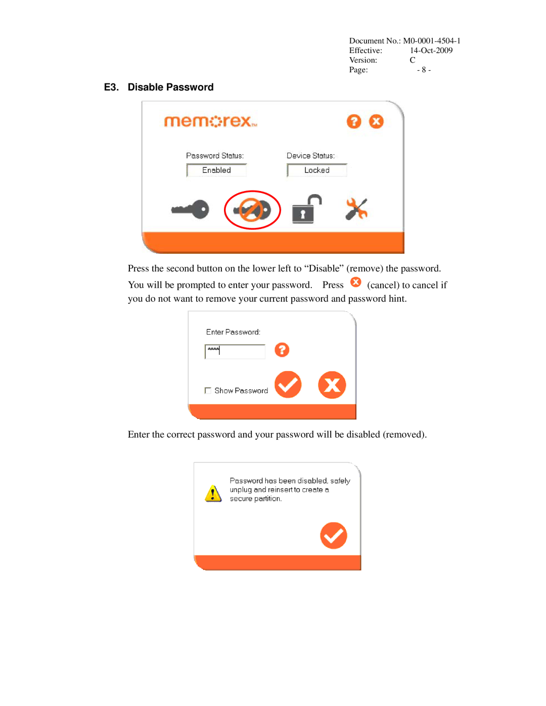 Memorex c user manual E3. Disable Password 