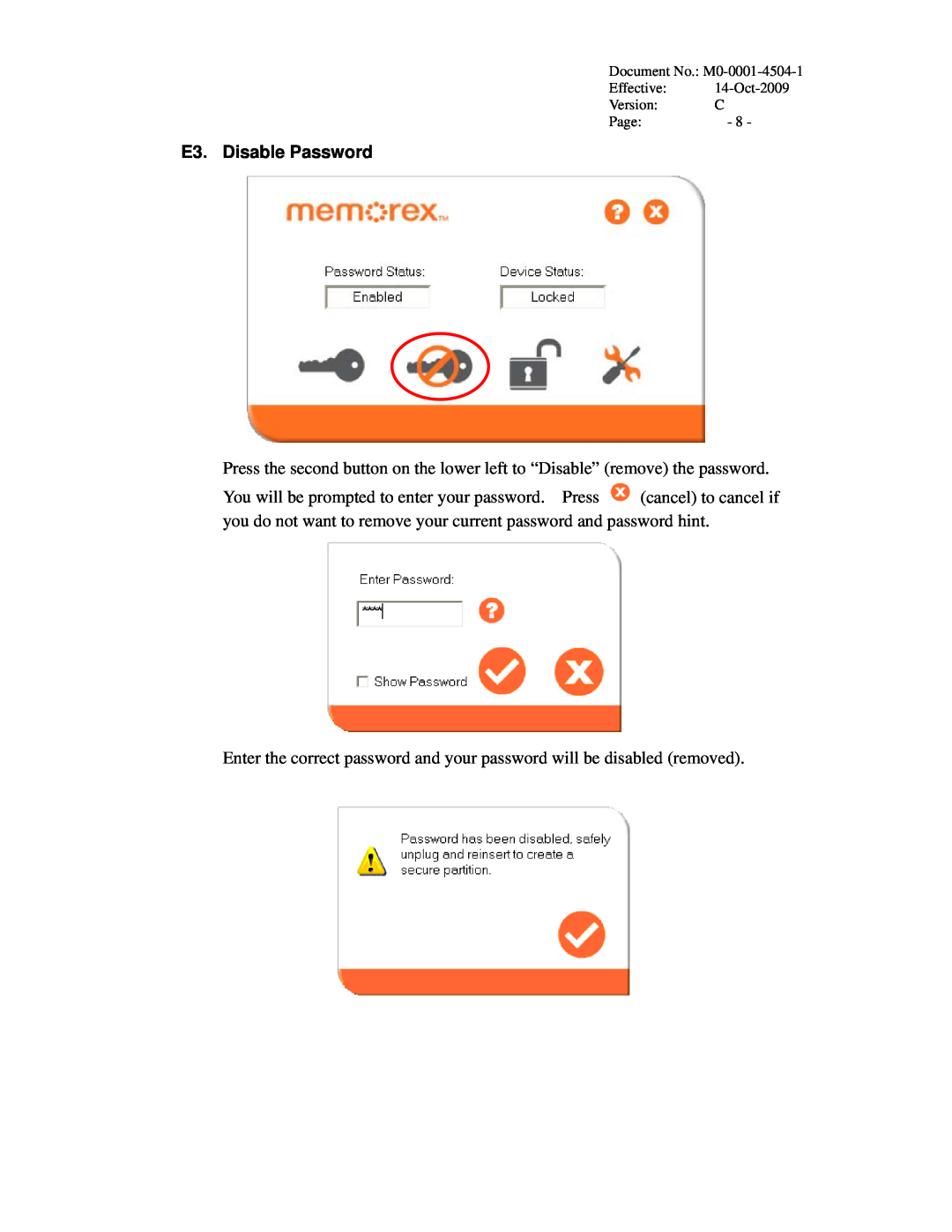 Memorex c user manual E3. Disable Password 