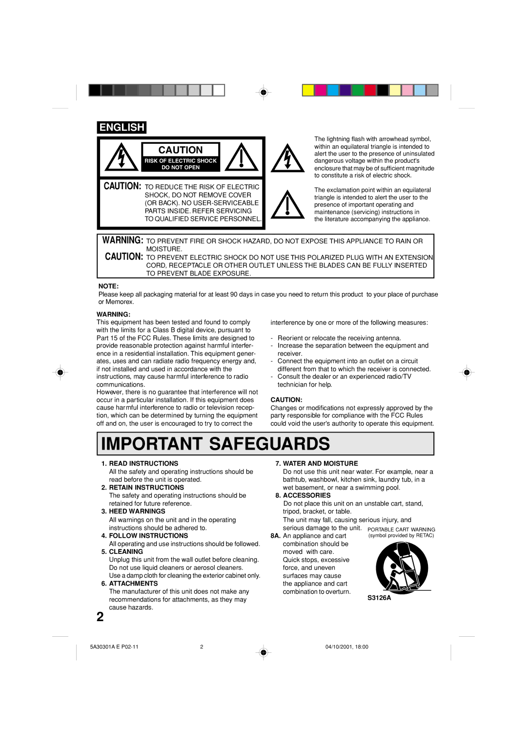 Memorex DBVT1341 Read Instructions, Retain Instructions, Heed Warnings, Follow Instructions, Cleaning, Attachments 