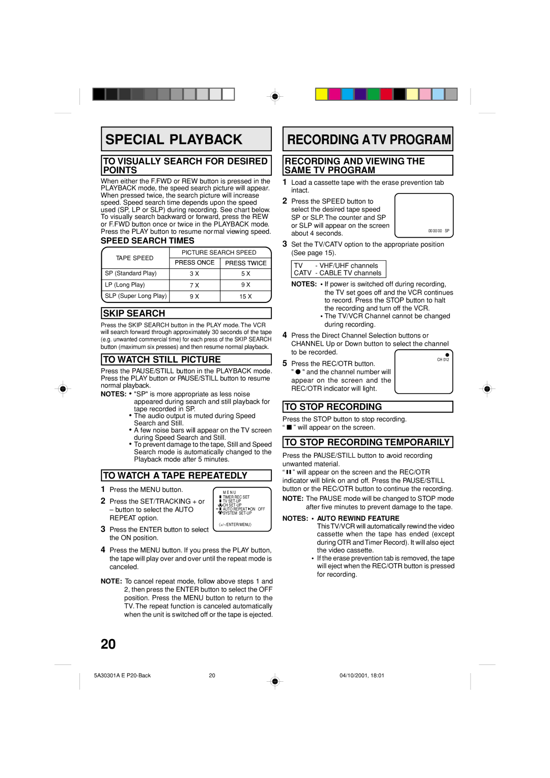 Memorex DBVT1341 owner manual Special Playback 