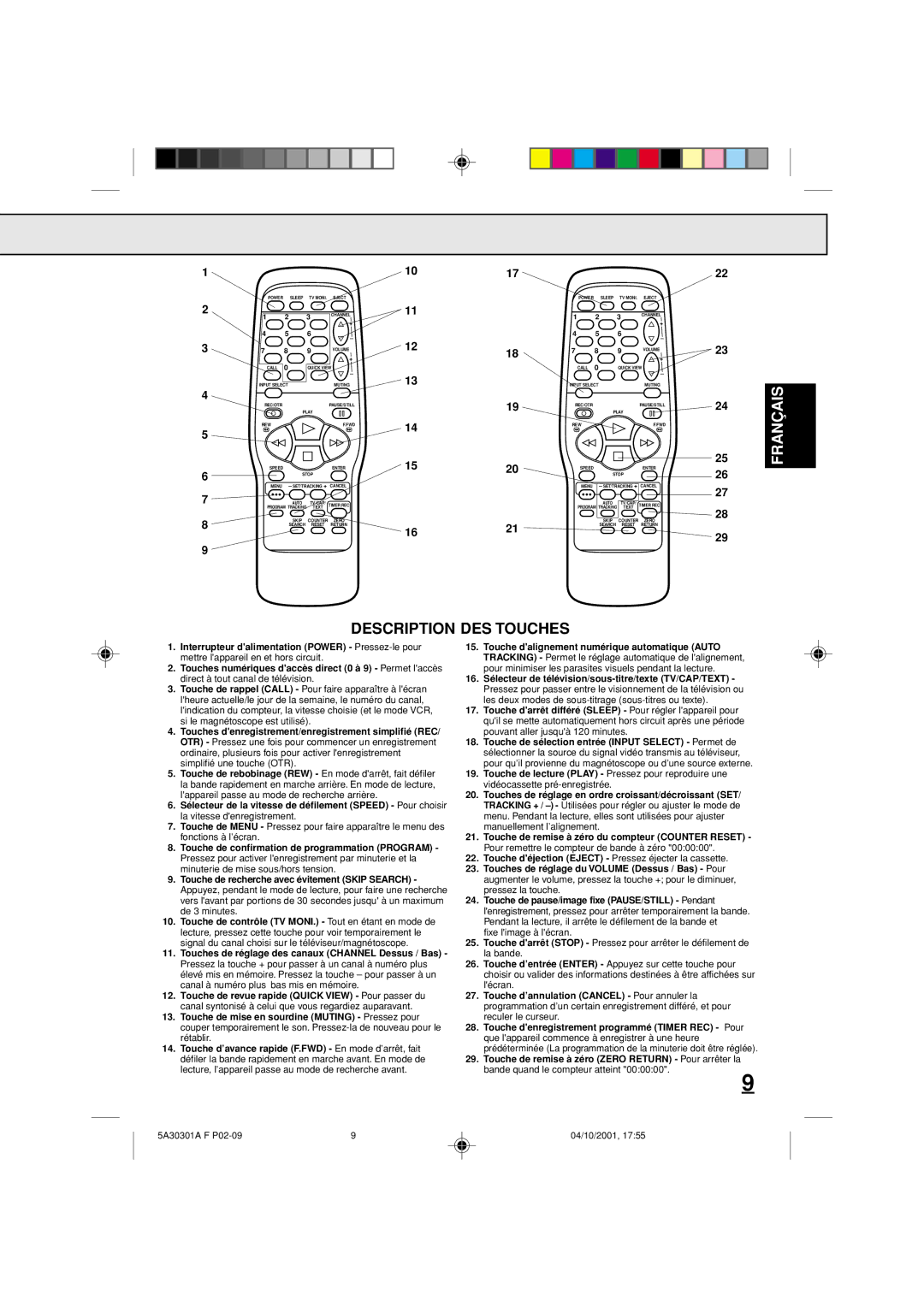 Memorex DBVT1341 owner manual Description DES Touches, Menu 