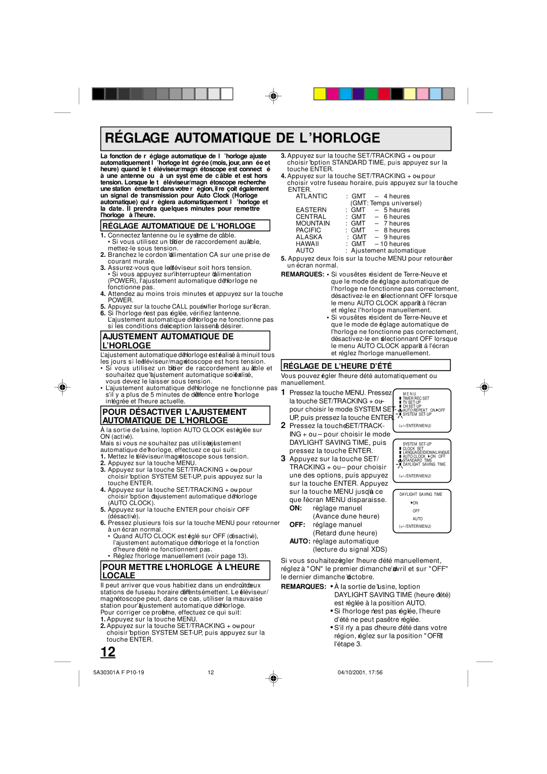 Memorex DBVT1341 owner manual Réglage Automatique DE L’HORLOGE, Ajustement Automatique DE L’HORLOGE 