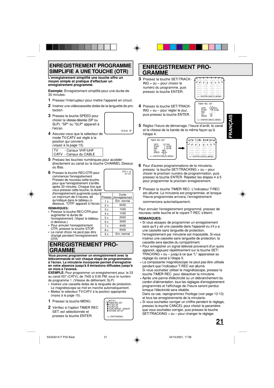 Memorex DBVT1341 owner manual Enregistrement PRO- Gramme 