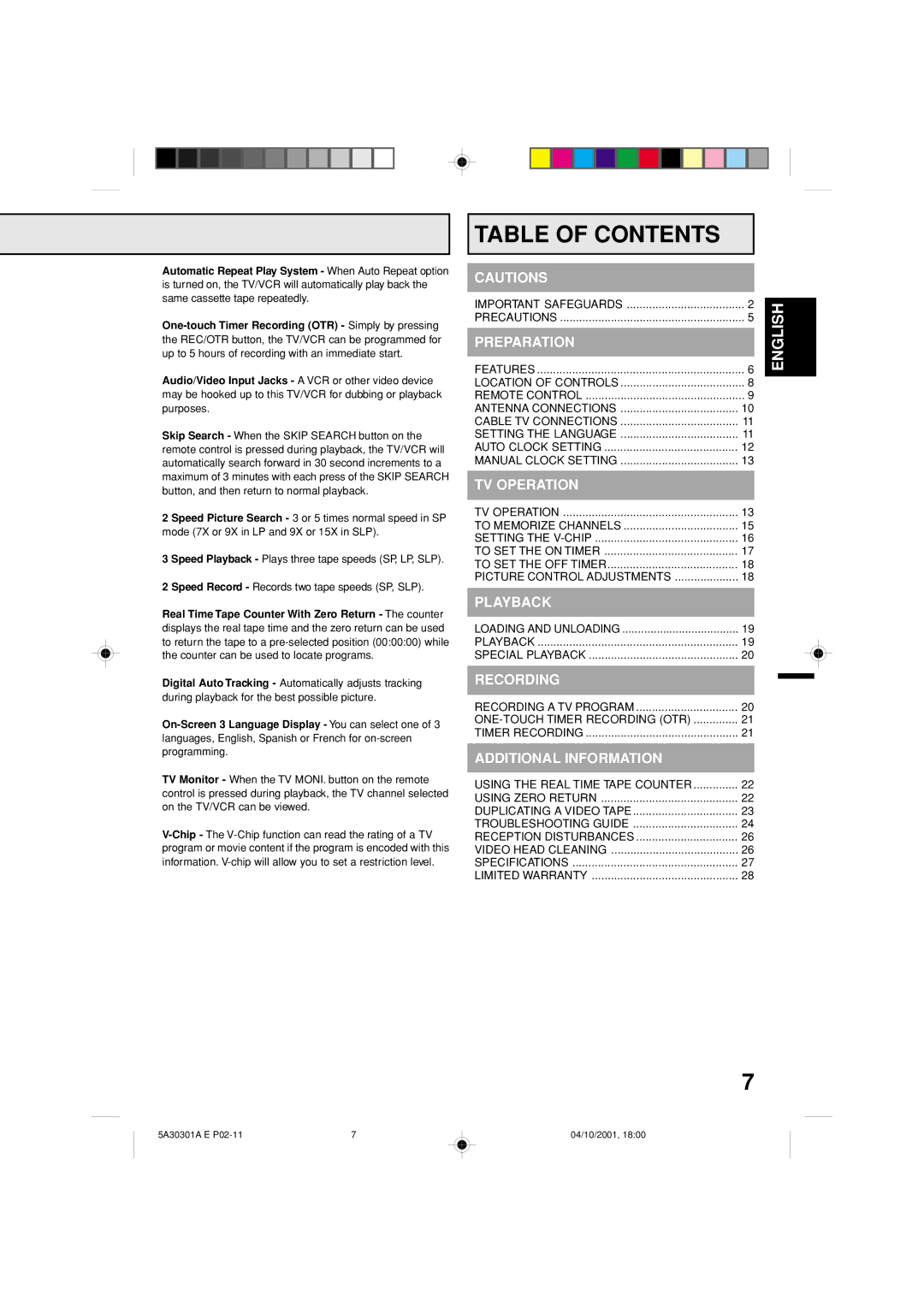 Memorex DBVT1341 owner manual Table of Contents 