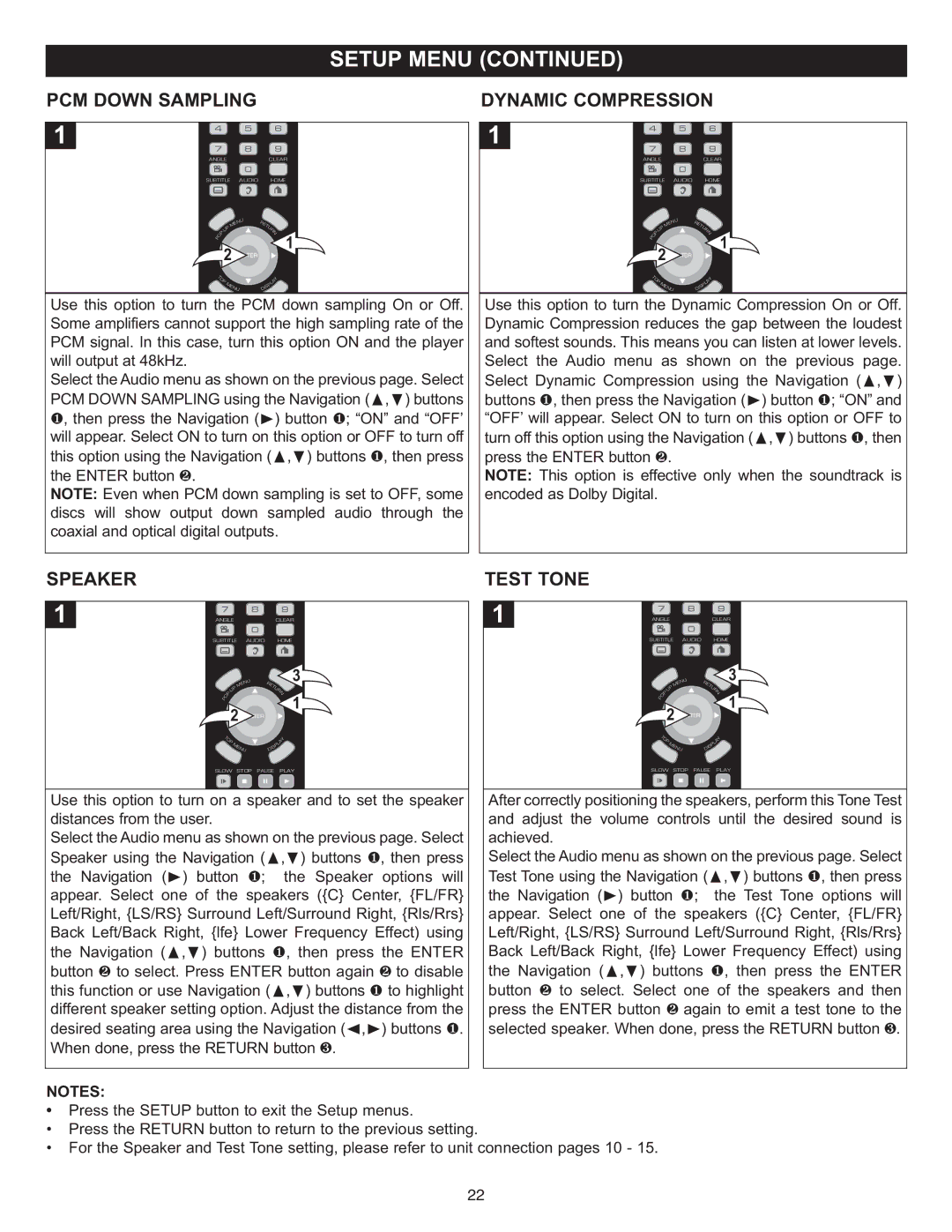 Memorex Digital Video Disc Player important safety instructions PCM Down Sampling Dynamic Compression, Speaker, Test Tone 