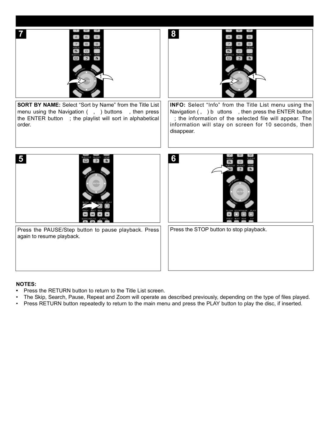 Memorex Digital Video Disc Player important safety instructions Info Select I nfo from t he Title List men u usin g t he 