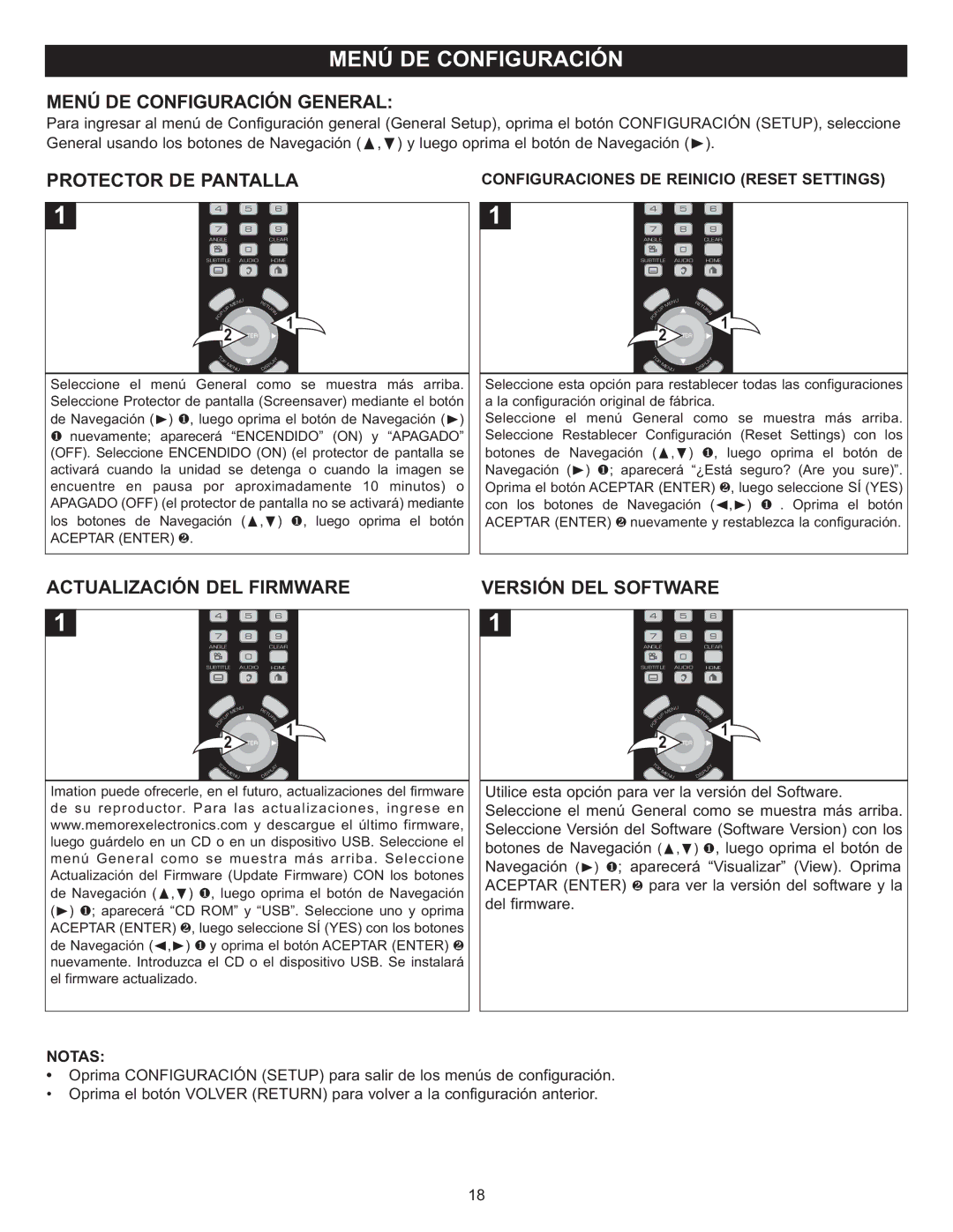 Memorex Digital Video Disc Player Menú DE Configuración General, Protector DE Pantalla, Del firmware 