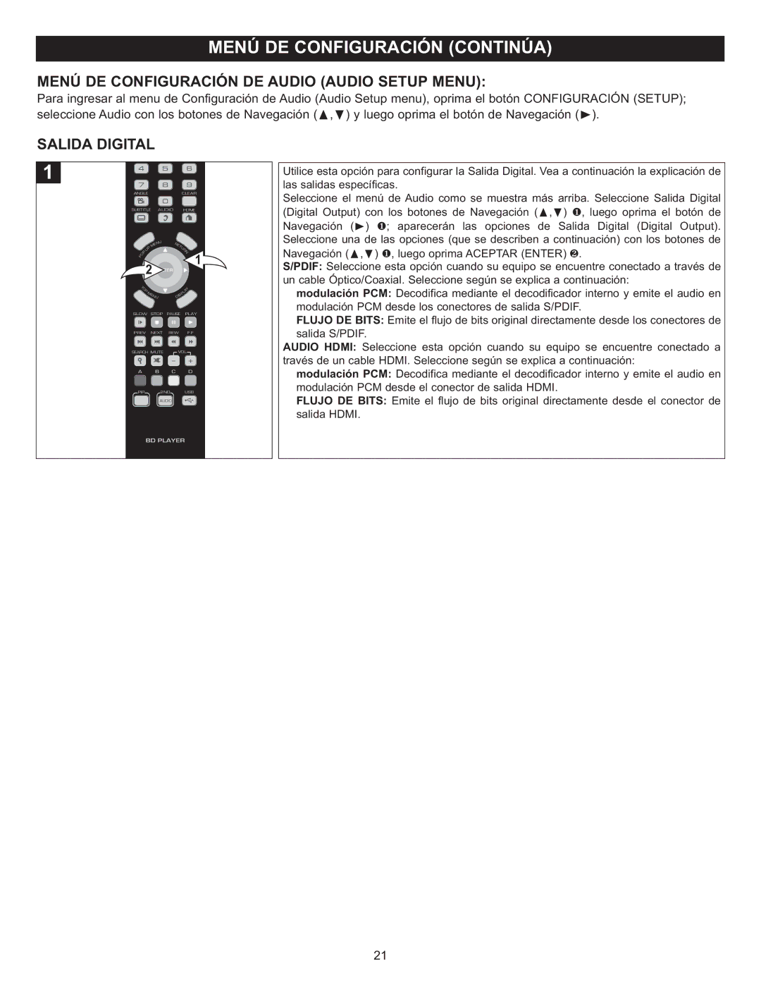 Memorex Digital Video Disc Player Menú DE Configuración DE Audio Audio Setup Menu, Salida Digital 