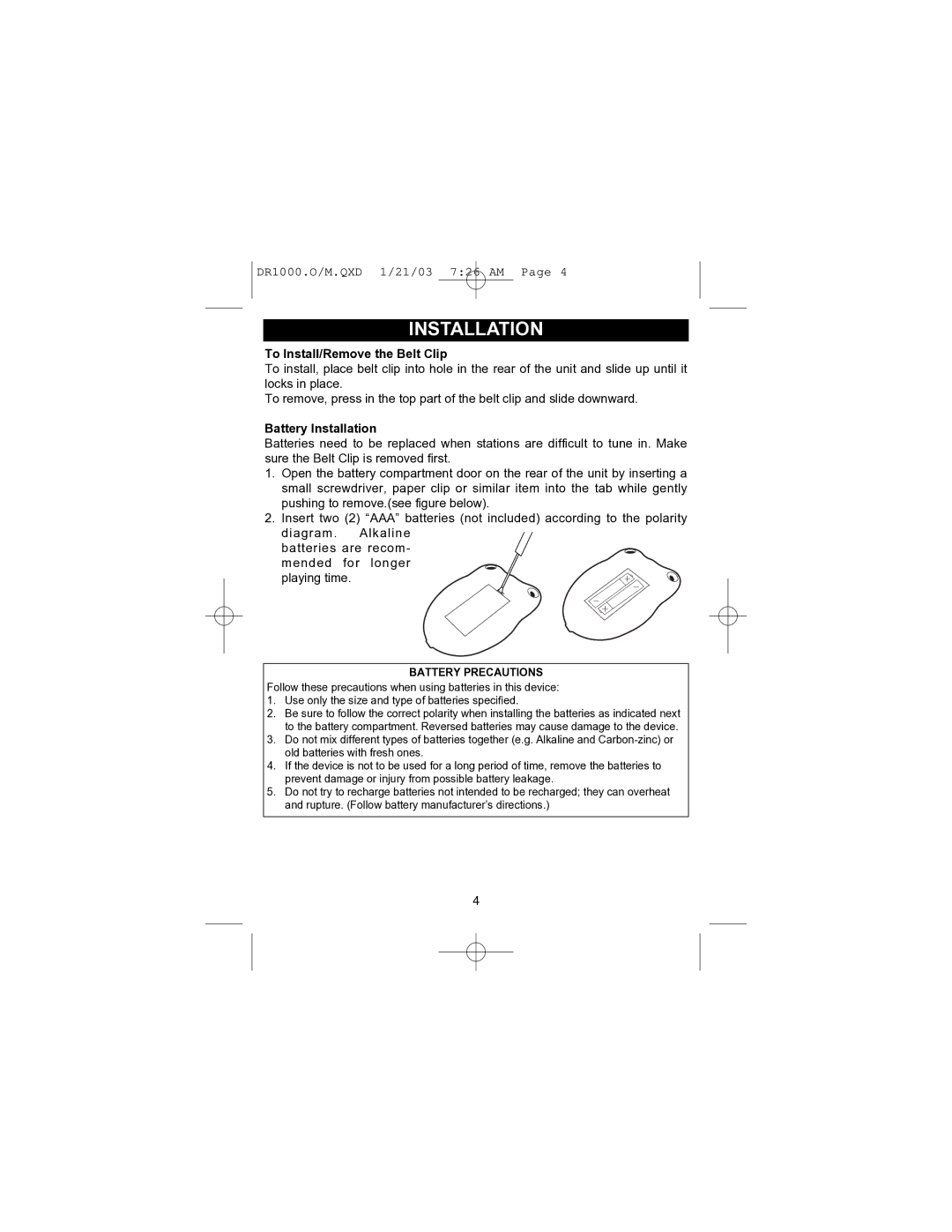 Memorex DR1000-C manual Installation, To Install/Remove the Belt Clip 