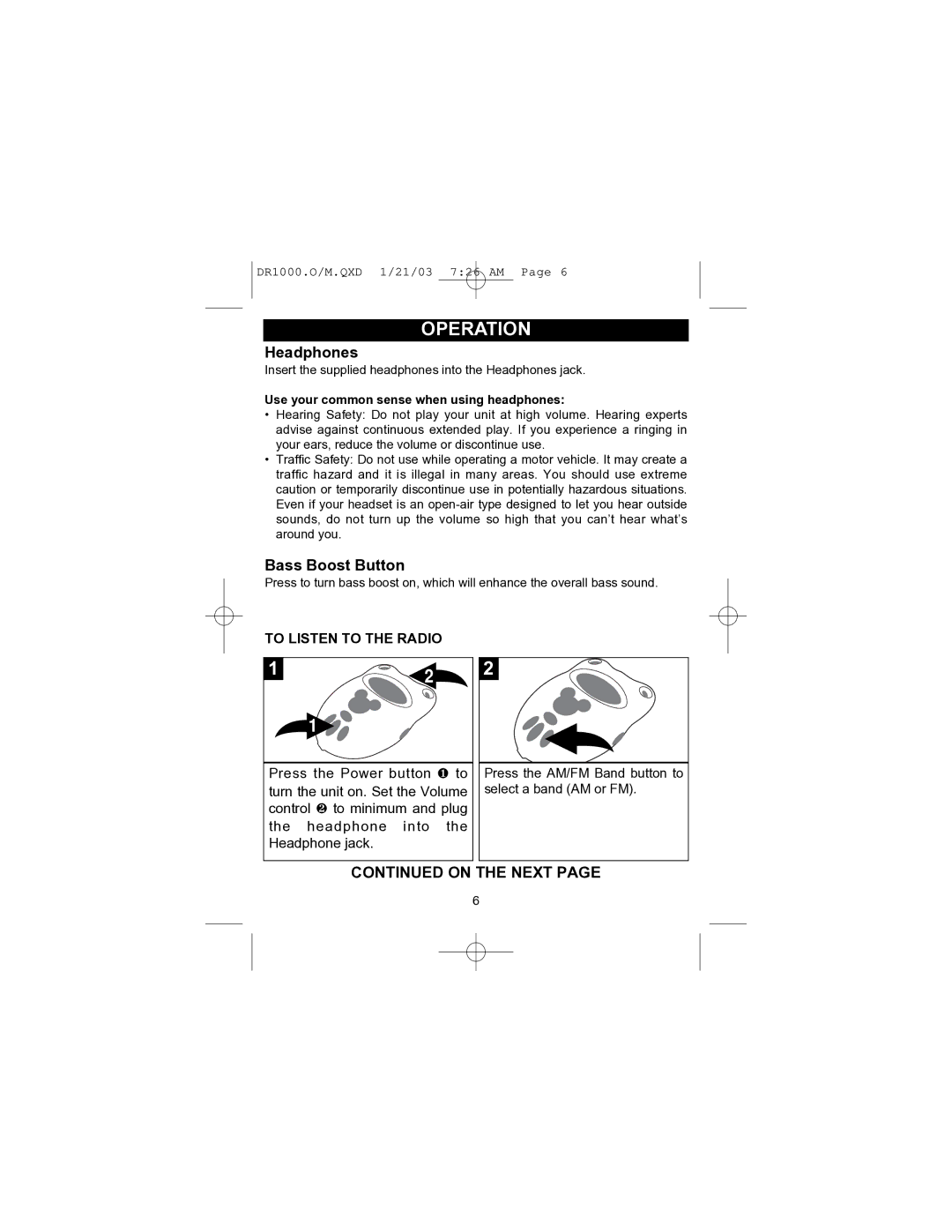 Memorex DR1000-C manual Operation, To Listen to the Radio 