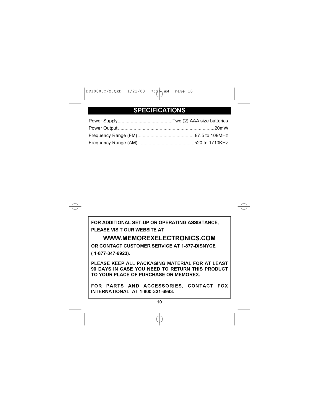 Memorex DR1000-C manual Specifications 