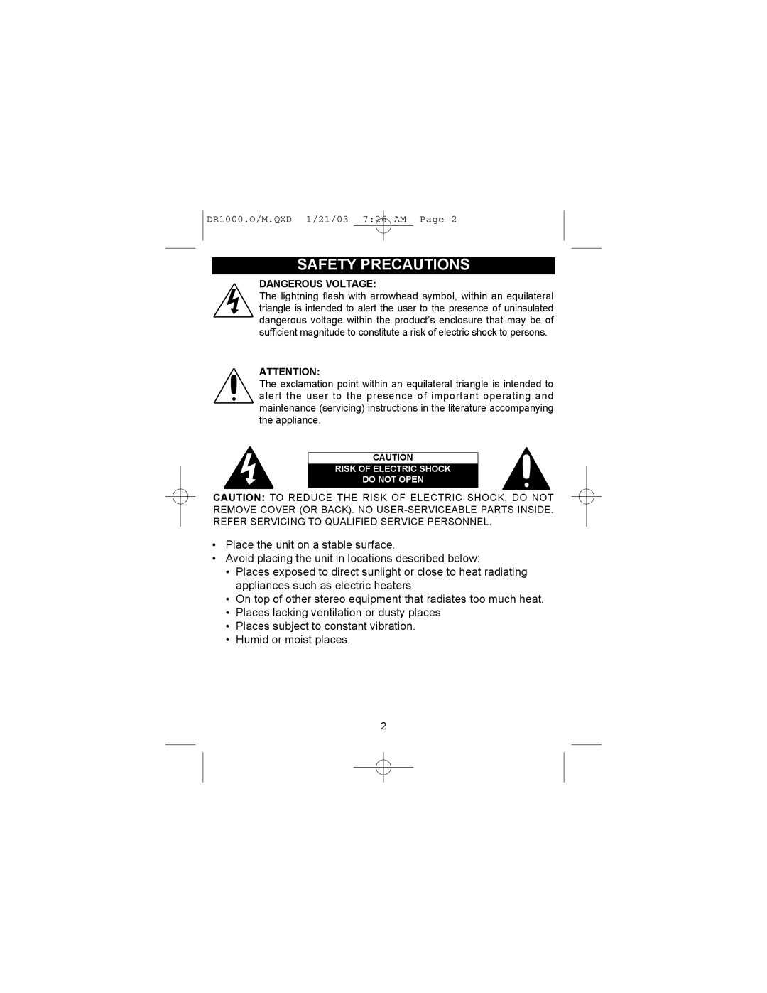 Memorex DR1000-C manual Safety Precautions 