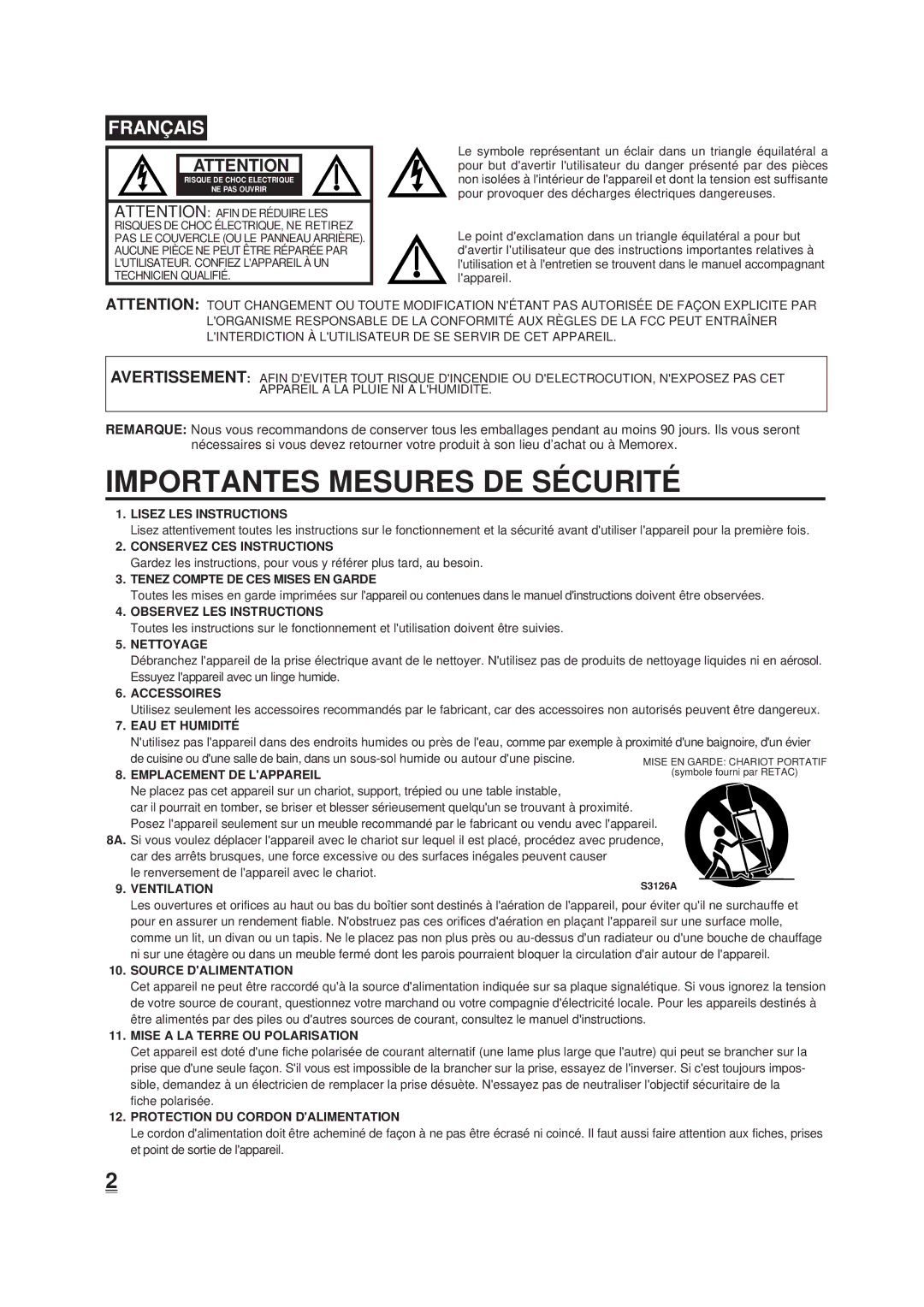 Memorex DT1900-C manual Lisez LES Instructions, Conservez CES Instructions, Tenez Compte DE CES Mises EN Garde, Nettoyage 