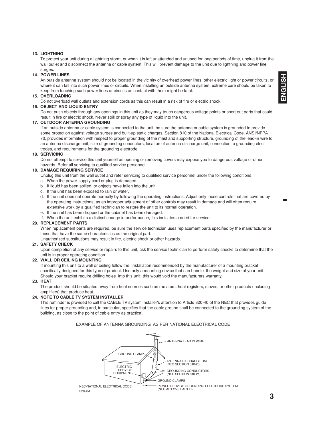 Memorex DT1900-C manual Lightning, Power Lines, Overloading, Object and Liquid Entry, Outdoor Antenna Grounding, Servicing 