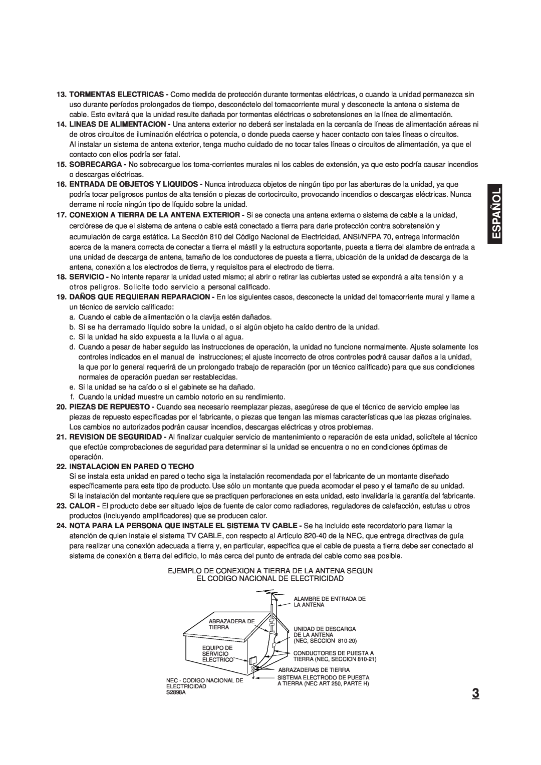 Memorex DT1900-C manual Españ Ol, Instalacion En Pared O Techo 