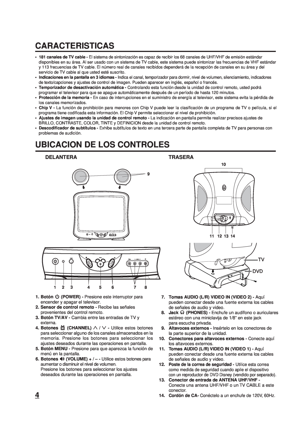 Memorex DT1900-C manual Caracteristicas, Ubicacion De Los Controles, Delantera, Trasera 