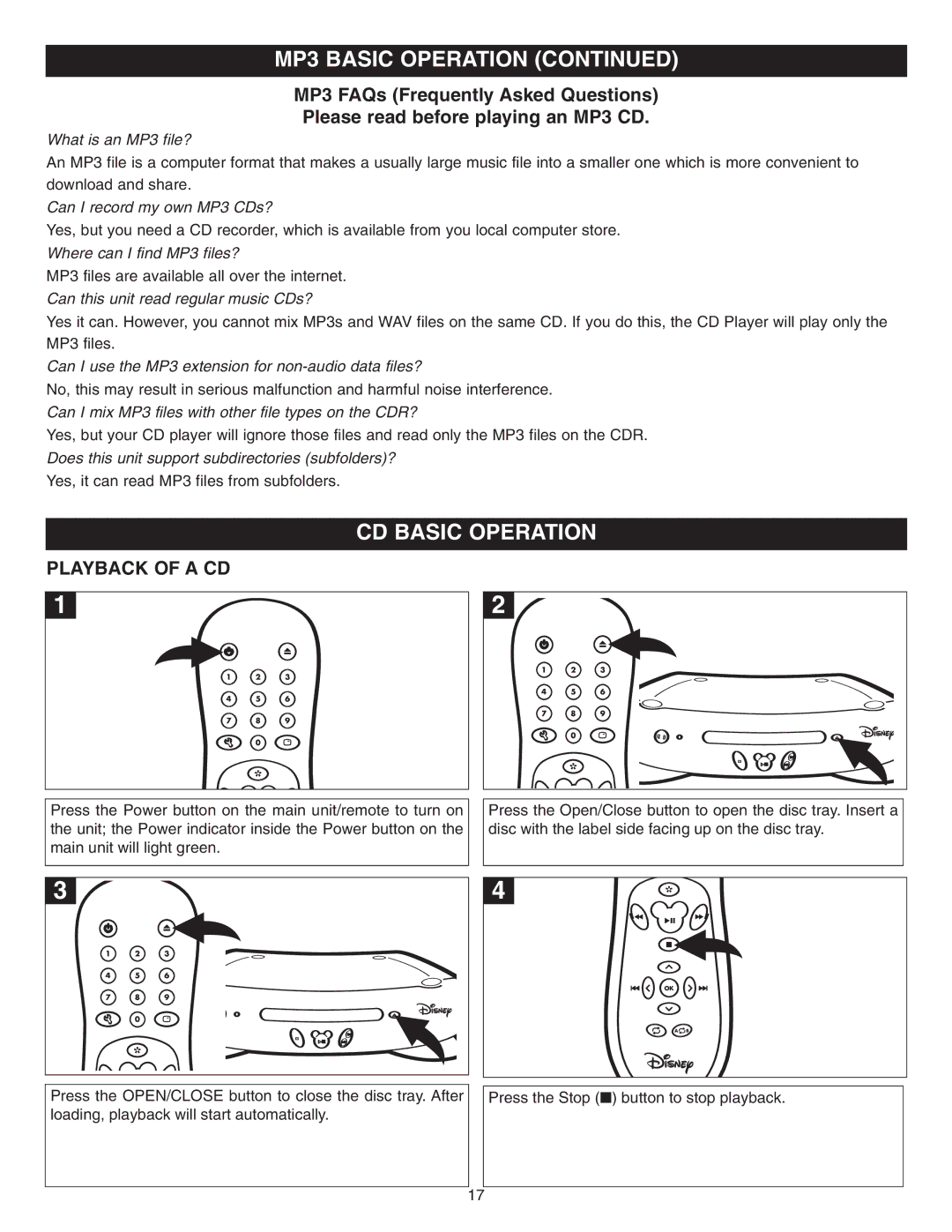 Memorex DVD2050-RWP manual CD Basic Operation, Playback of a CD 