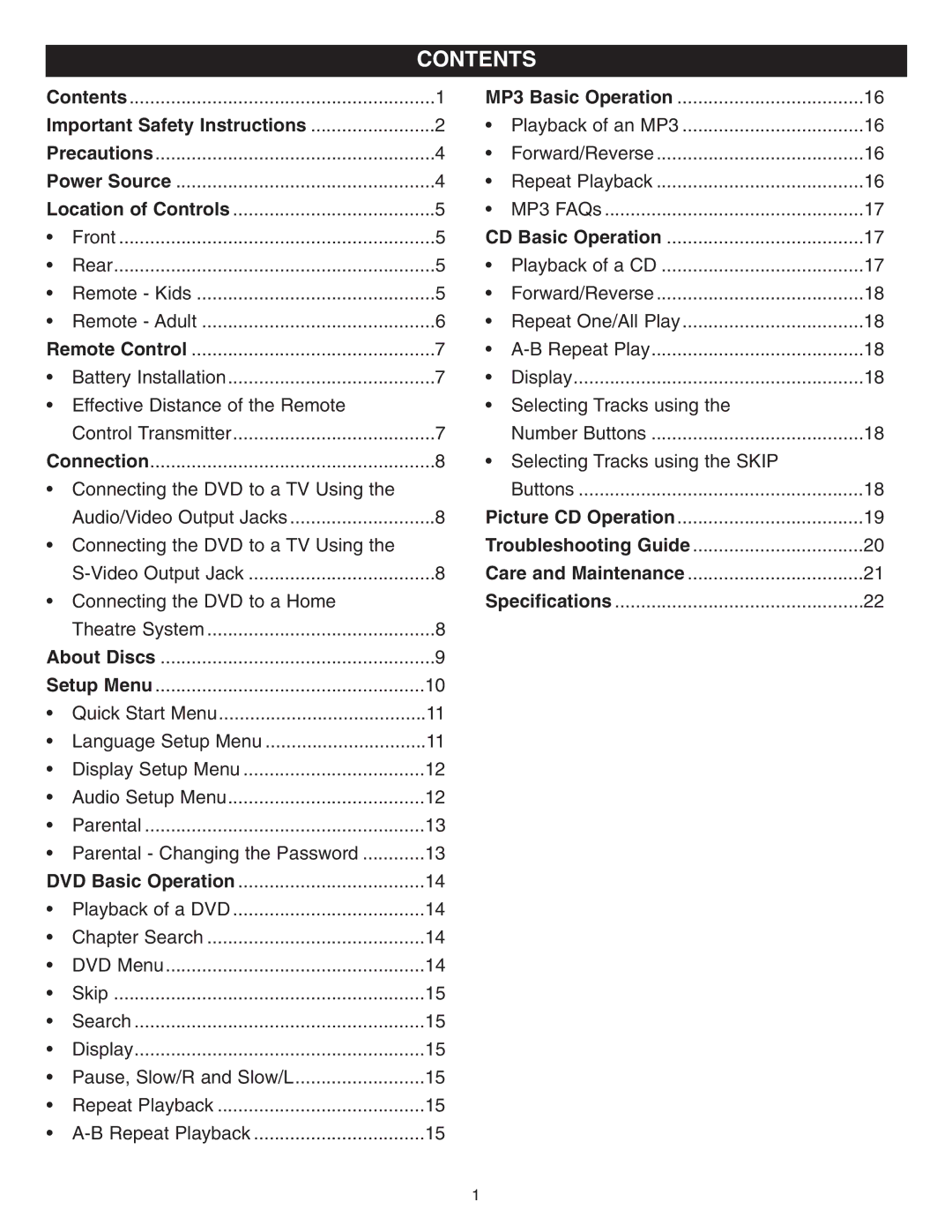 Memorex DVD2050-RWP manual Contents 