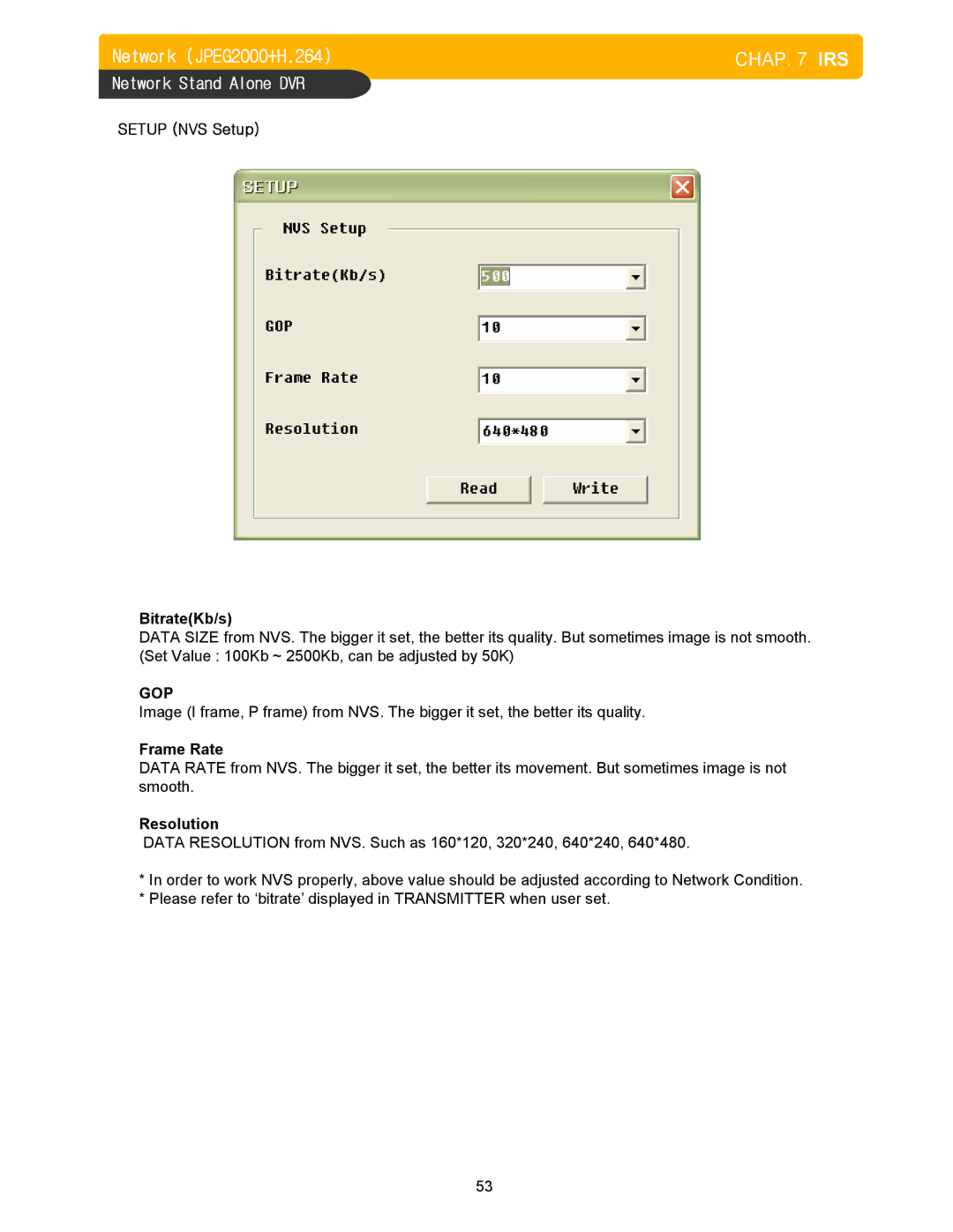 Memorex DVR H264 user manual Setup NVS Setup, Gop 