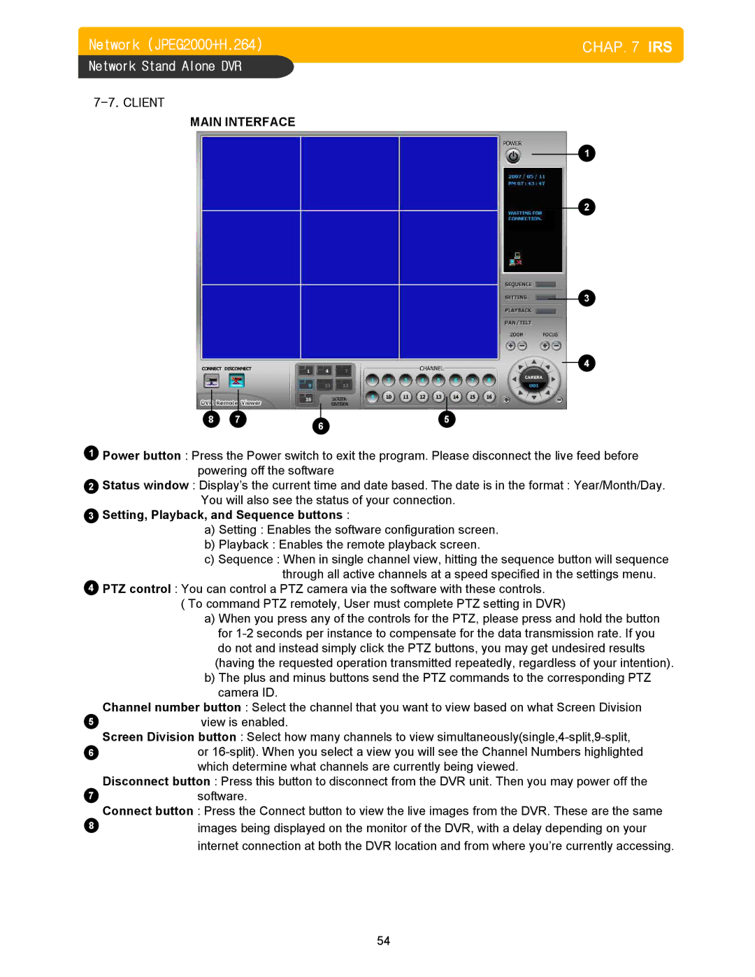 Memorex DVR H264 user manual Client, Main Interface 