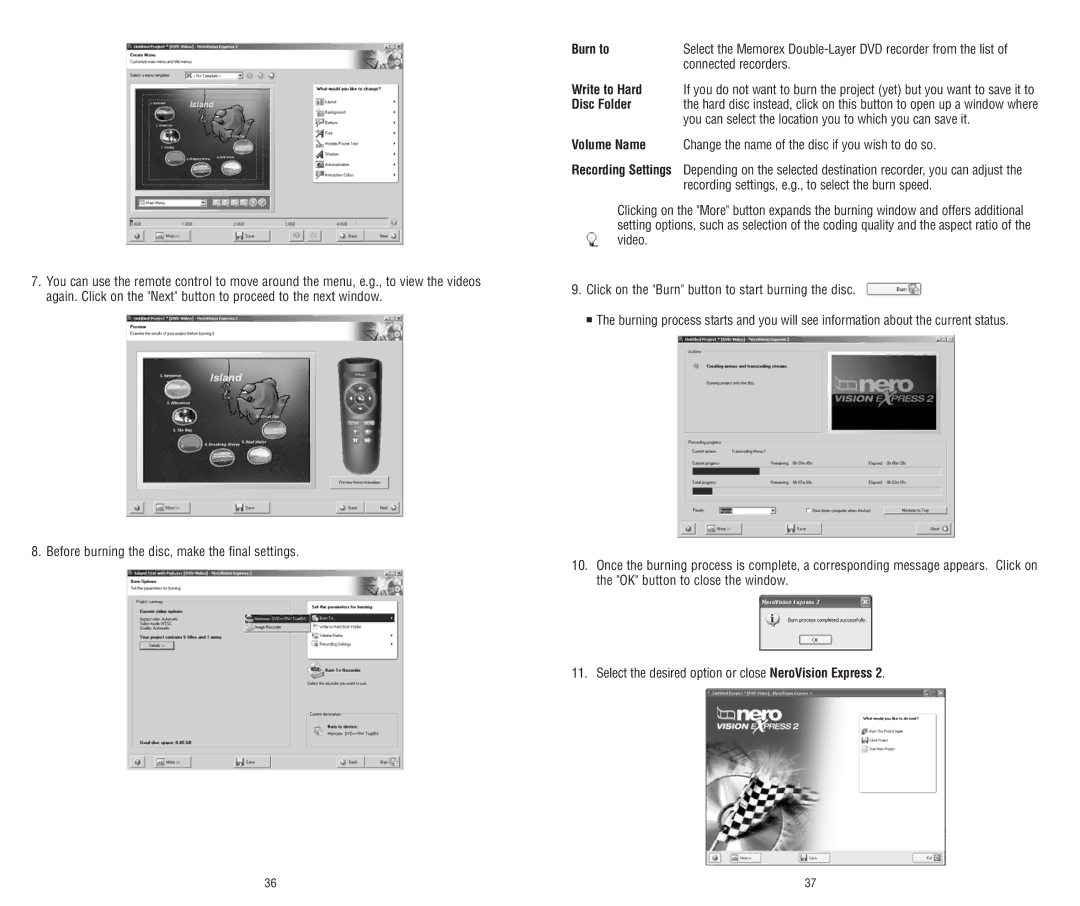 Memorex E-IDE software manual Burn to, Write to Hard, Disc Folder, Volume Name 