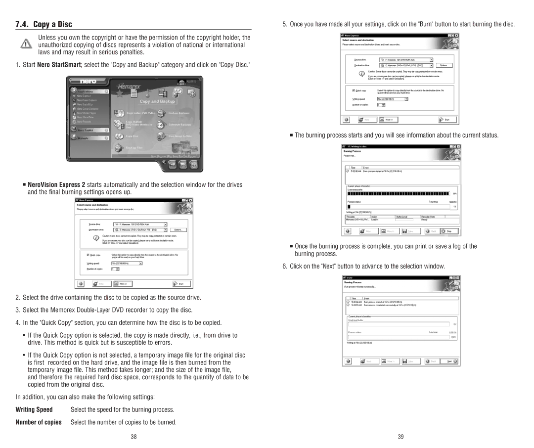 Memorex E-IDE software manual Copy a Disc 