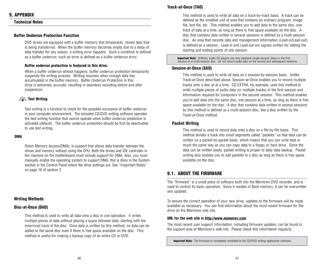 Memorex E-IDE software manual Appendix, About the Firmware 