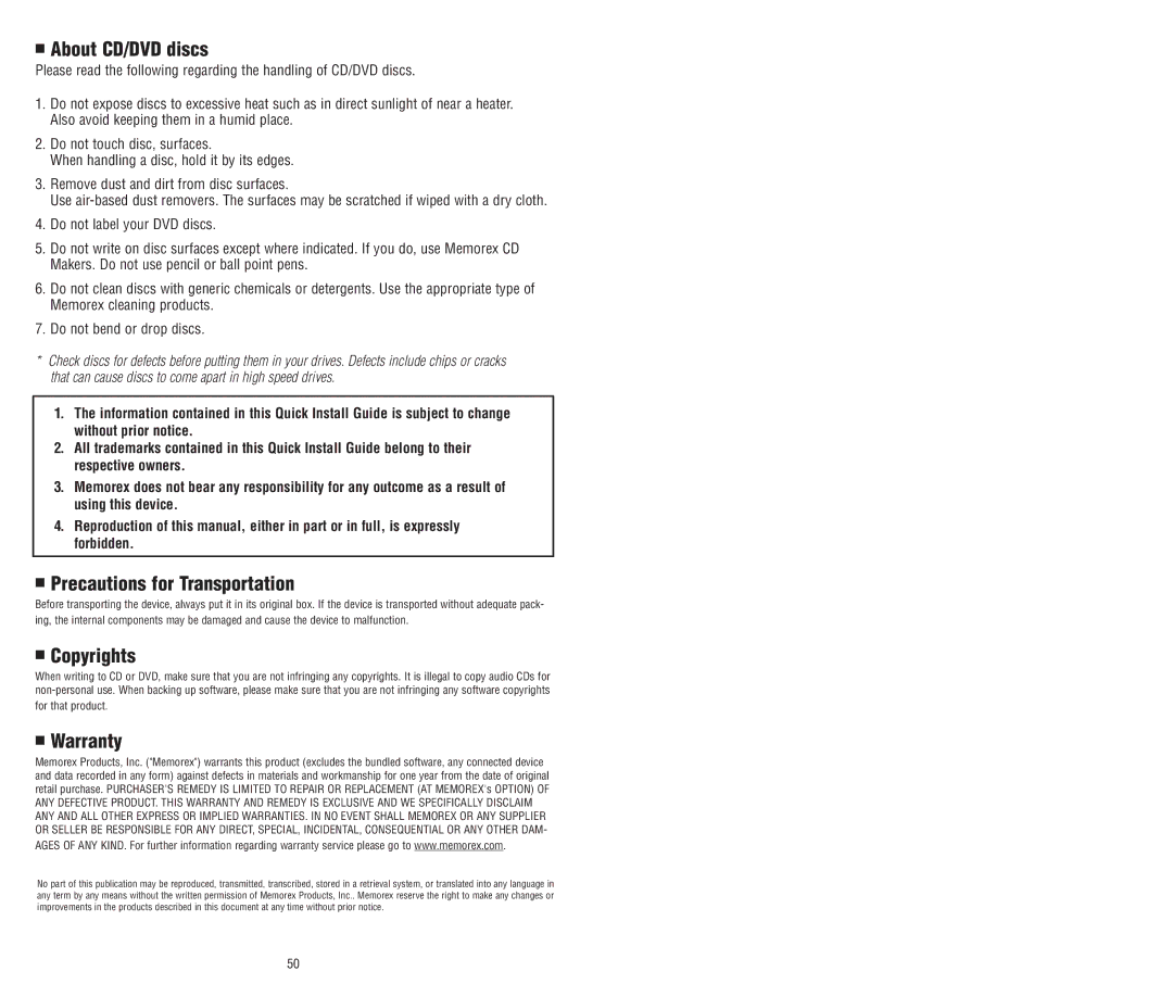 Memorex E-IDE software manual About CD/DVD discs 