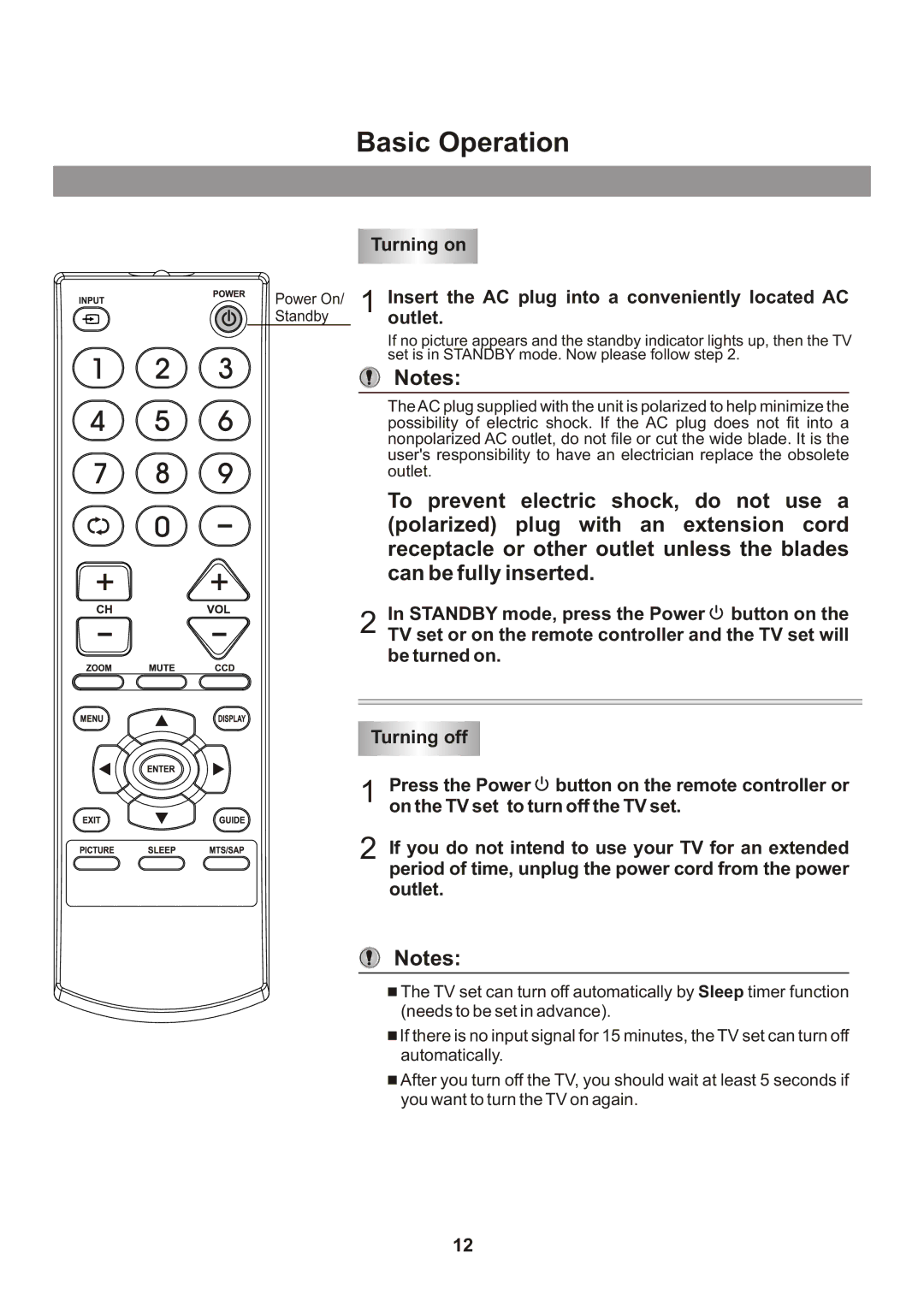 Memorex Flat Screen Tv manual Basic Operation, Standby mode, press the Power button on 