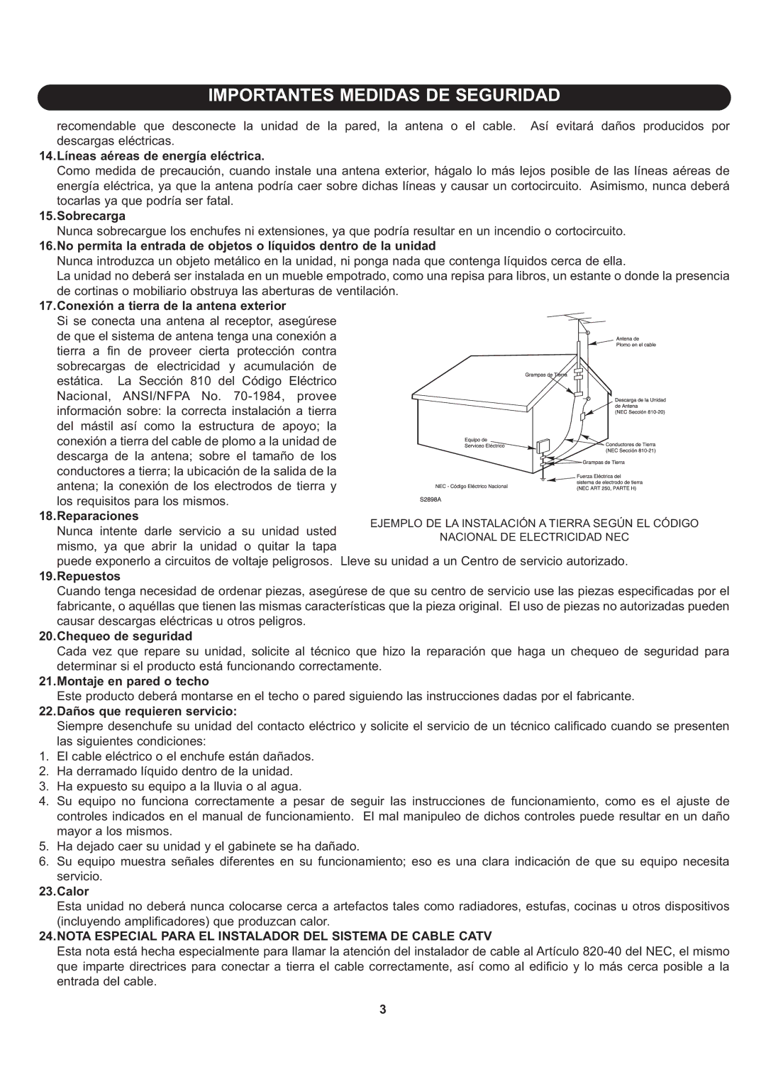 Memorex Flat Screen Tv manual Nota Especial Para EL Instalador DEL Sistema DE Cable Catv 