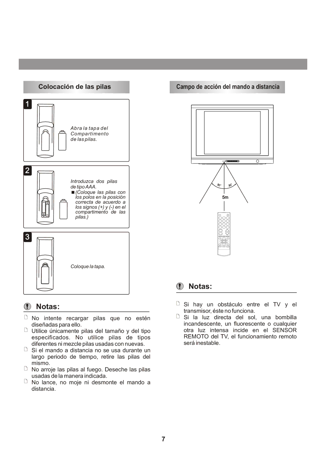 Memorex Flat Screen Tv manual Colocación de las pilas, Campo de acción del mando a distancia 