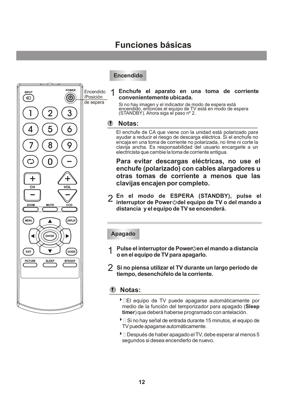 Memorex Flat Screen Tv manual Funciones básicas, En el equipo de TV para apagarlo 