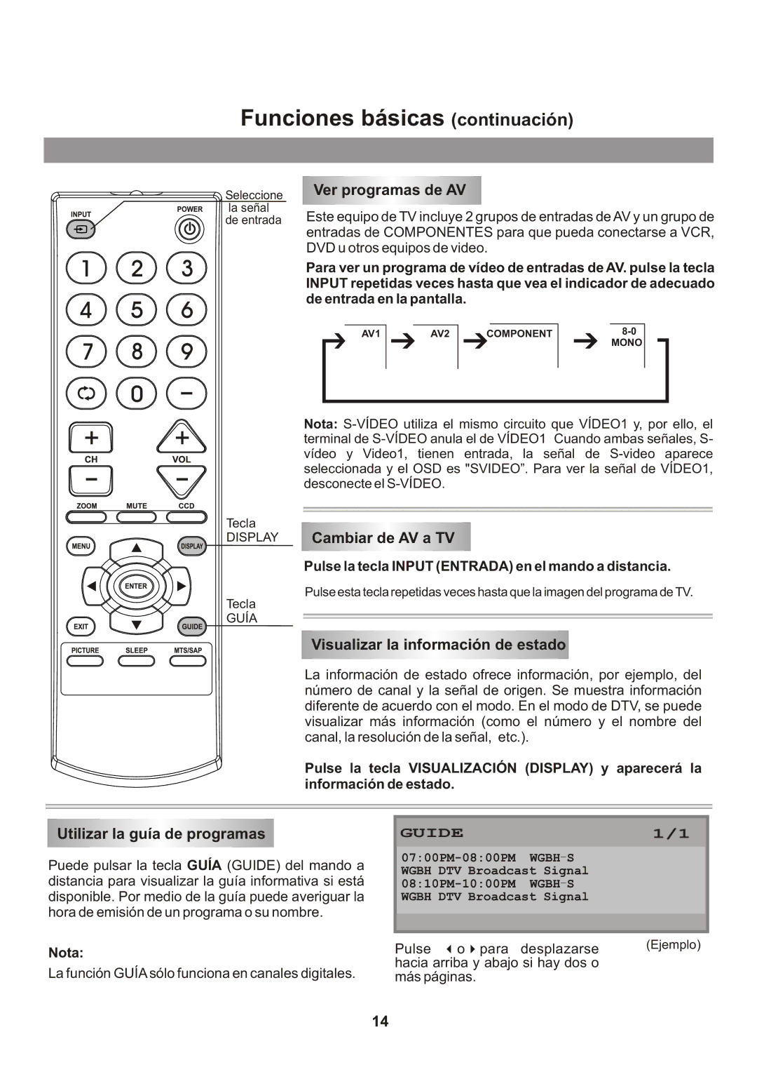 Memorex Flat Screen Tv manual Ver programas de AV, Cambiar de AV a TV, Visualizar la información de estado 