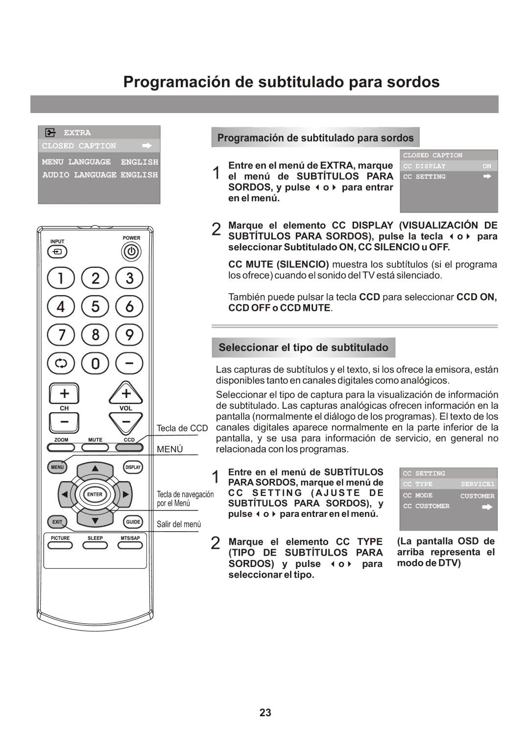 Memorex Flat Screen Tv manual Programación de subtitulado para sordos, Seleccionar el tipo de subtitulado 