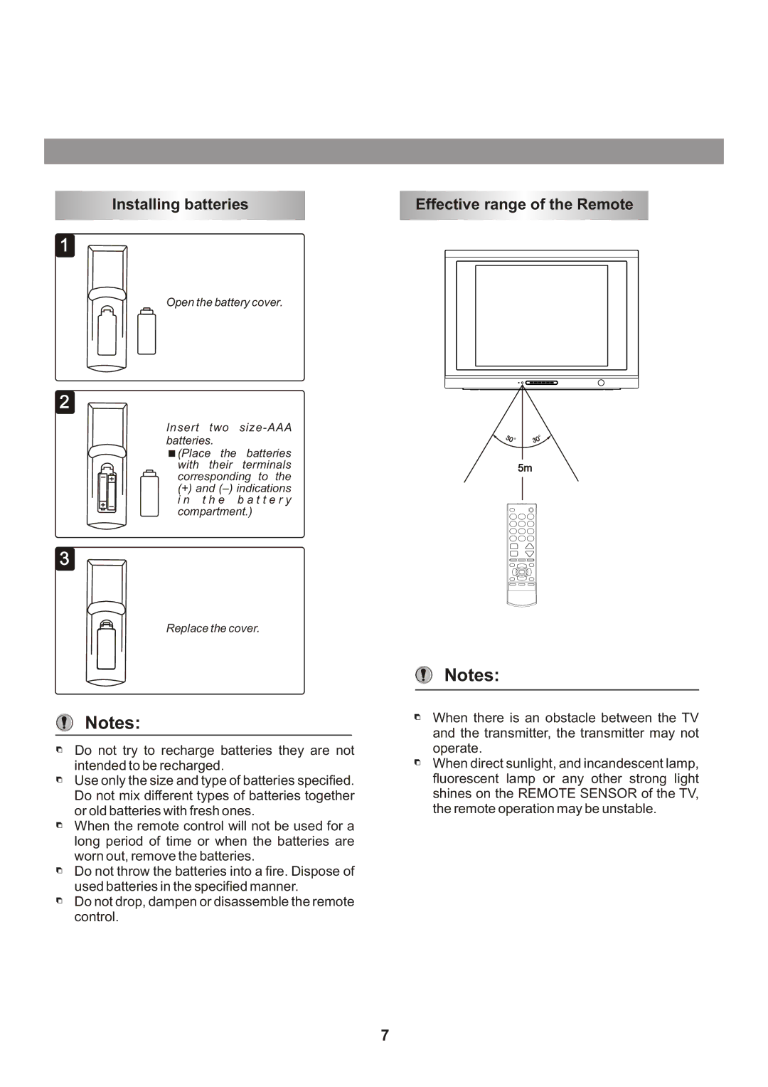 Memorex Flat Screen Tv manual Installing batteries, Effective range of the Remote 