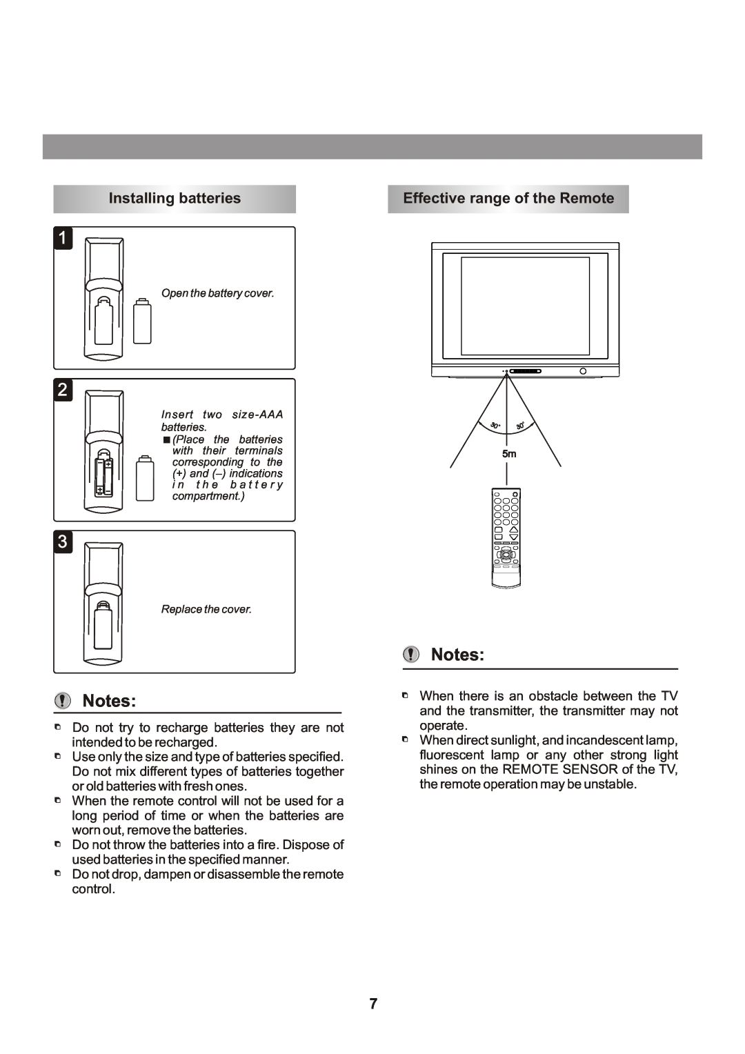 Memorex Flat Screen Tv manual Installing batteries, Effective range of the Remote 