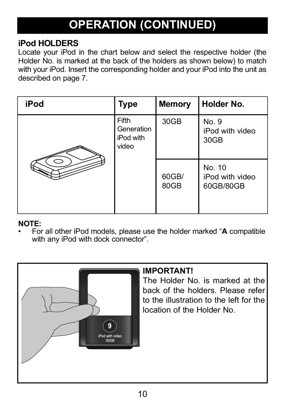 Memorex iFlipTM manual IPod Holders 