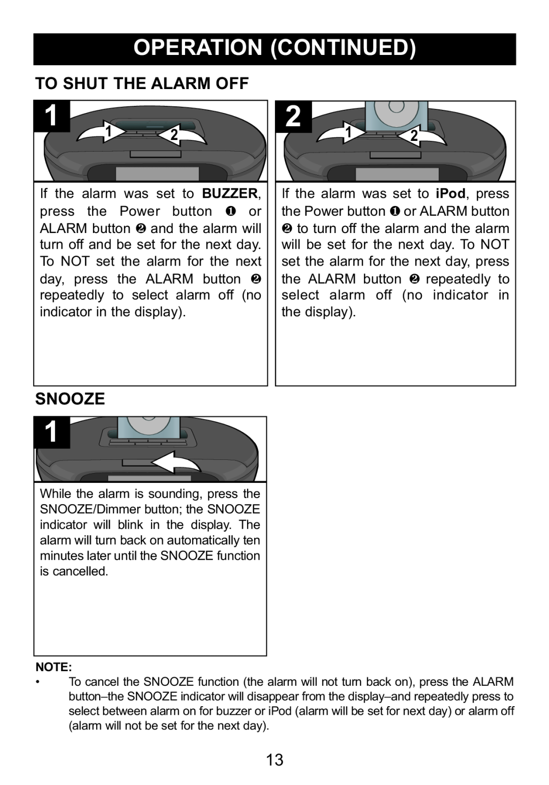 Memorex M12001 manual To Shut The Alarm Off, Snooze 