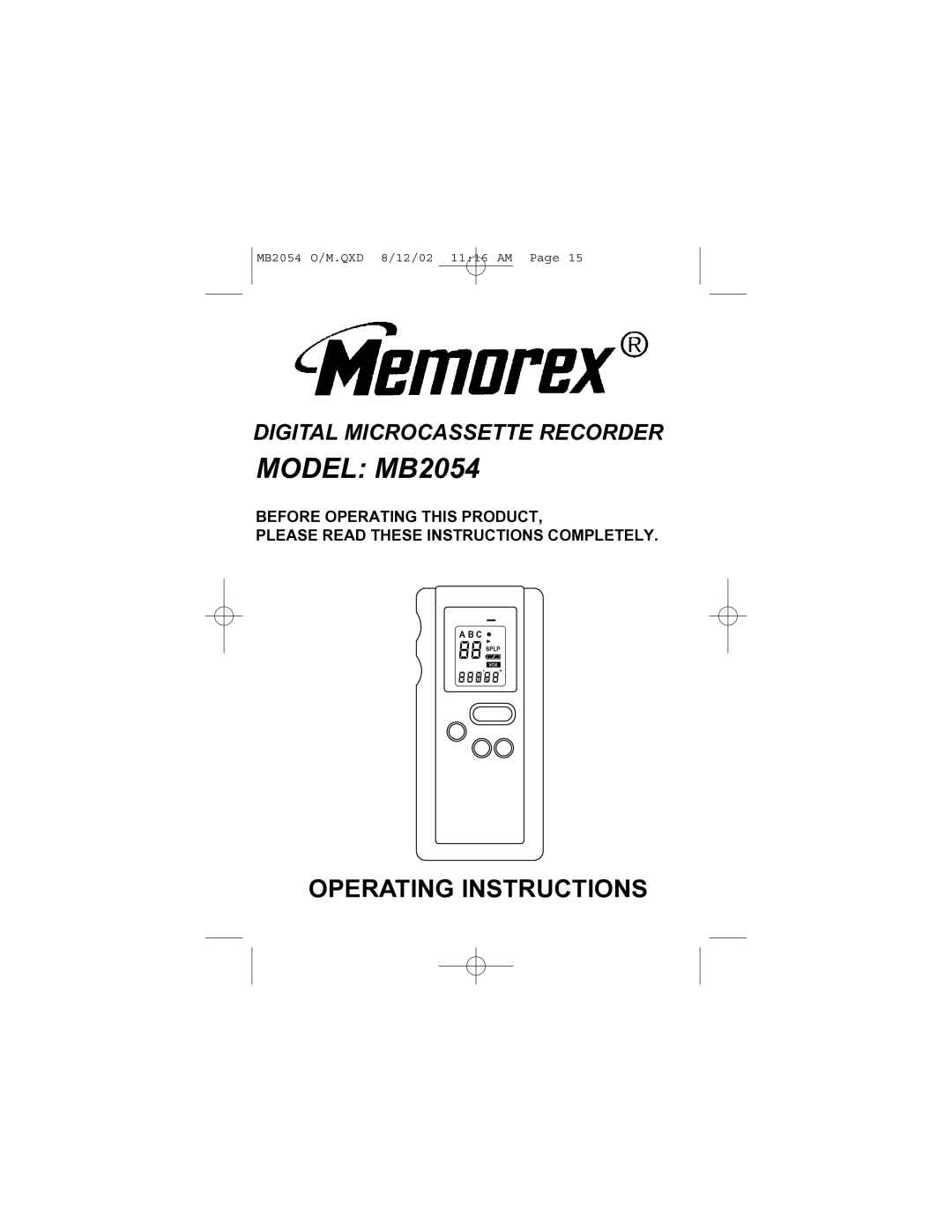 Memorex operating instructions Model MB2054 