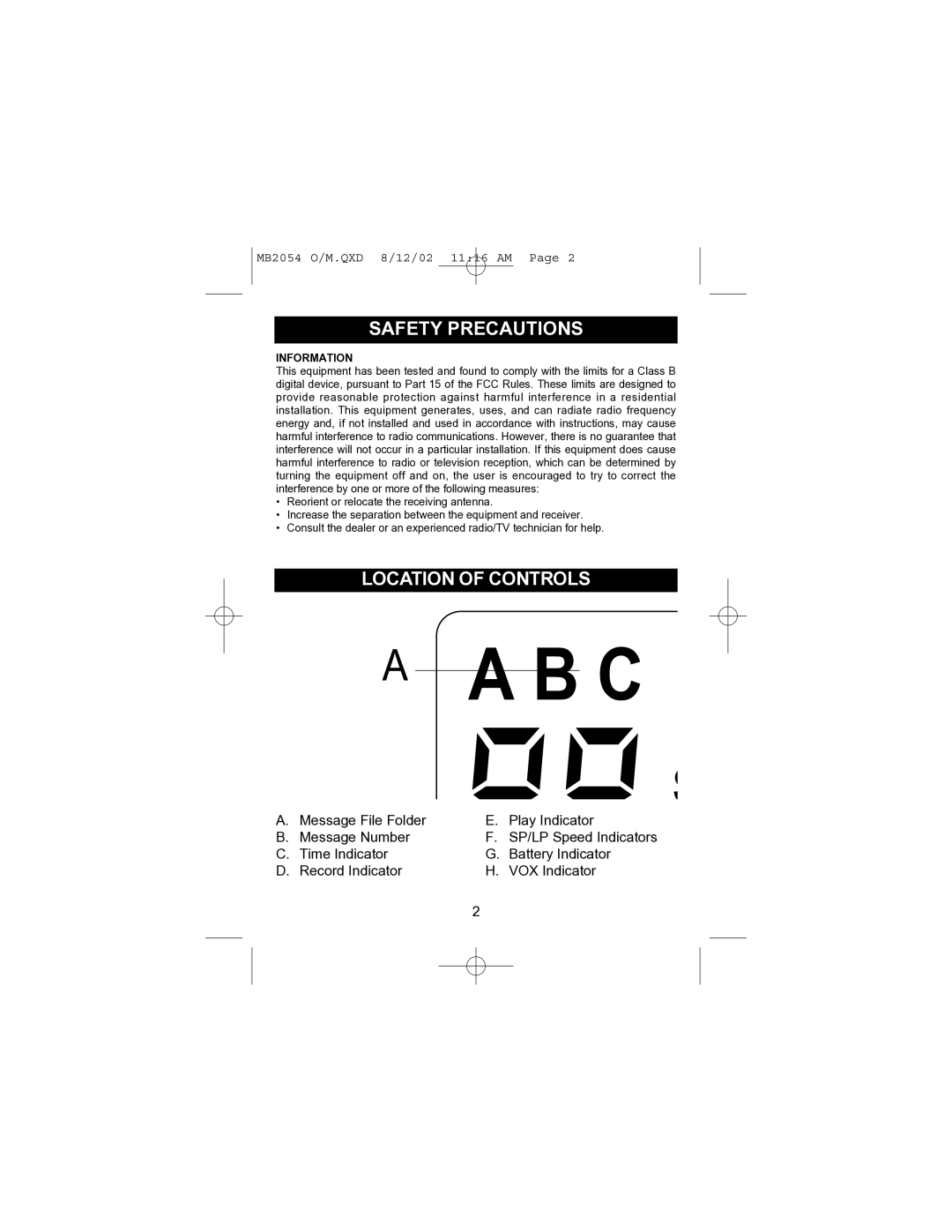 Memorex MB2054 operating instructions Location of Controls, Information 