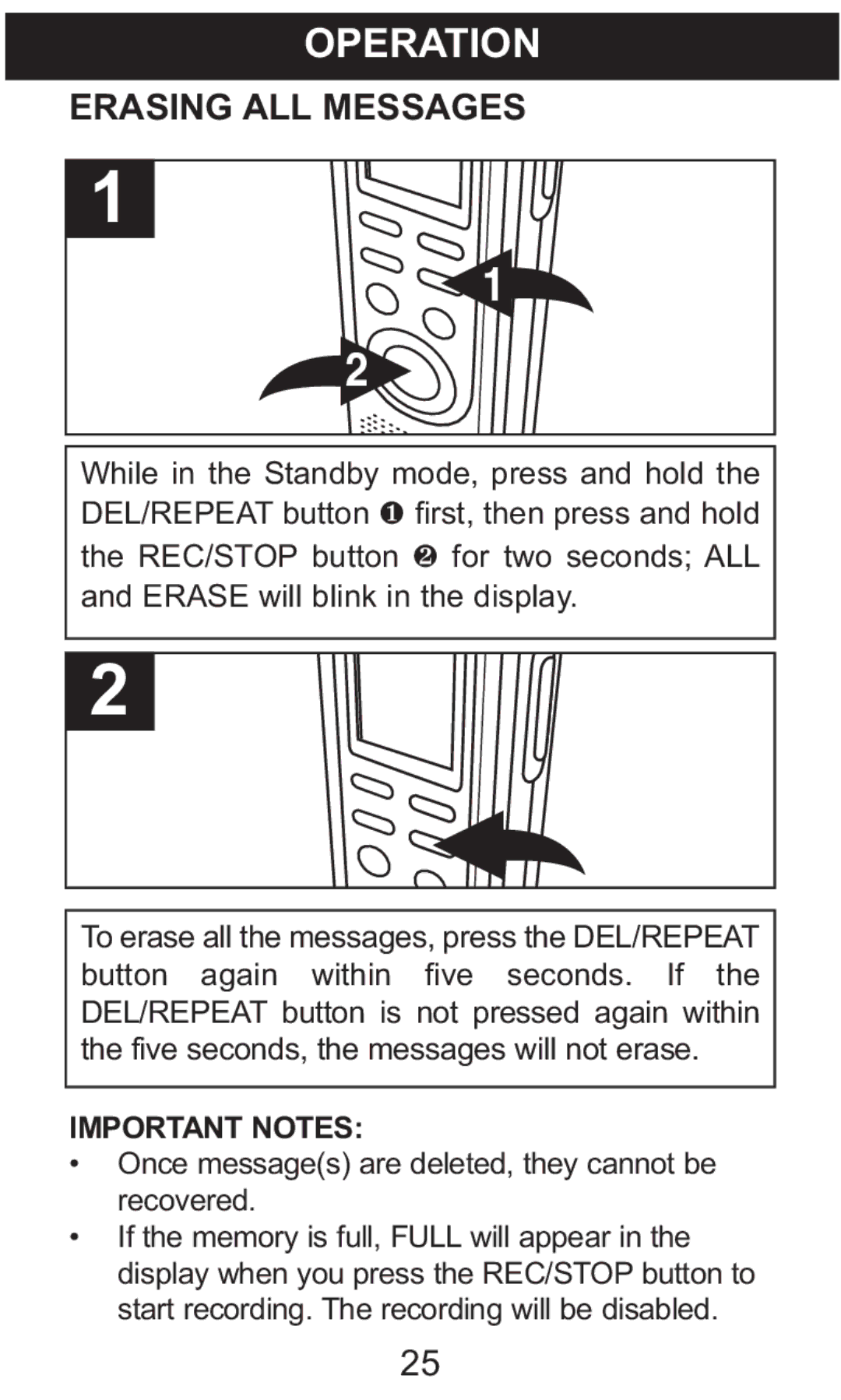 Memorex MB2059B manual Erasing ALL Messages, Important Notes 