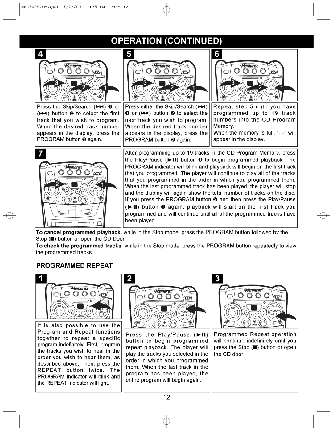 Memorex MB2186A manual Programmed Repeat 