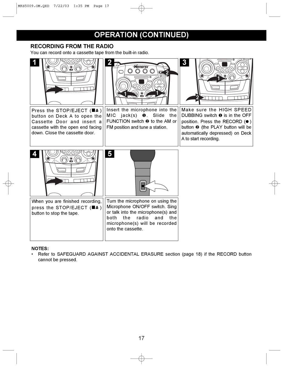 Memorex MB2186A manual Recording from the Radio 