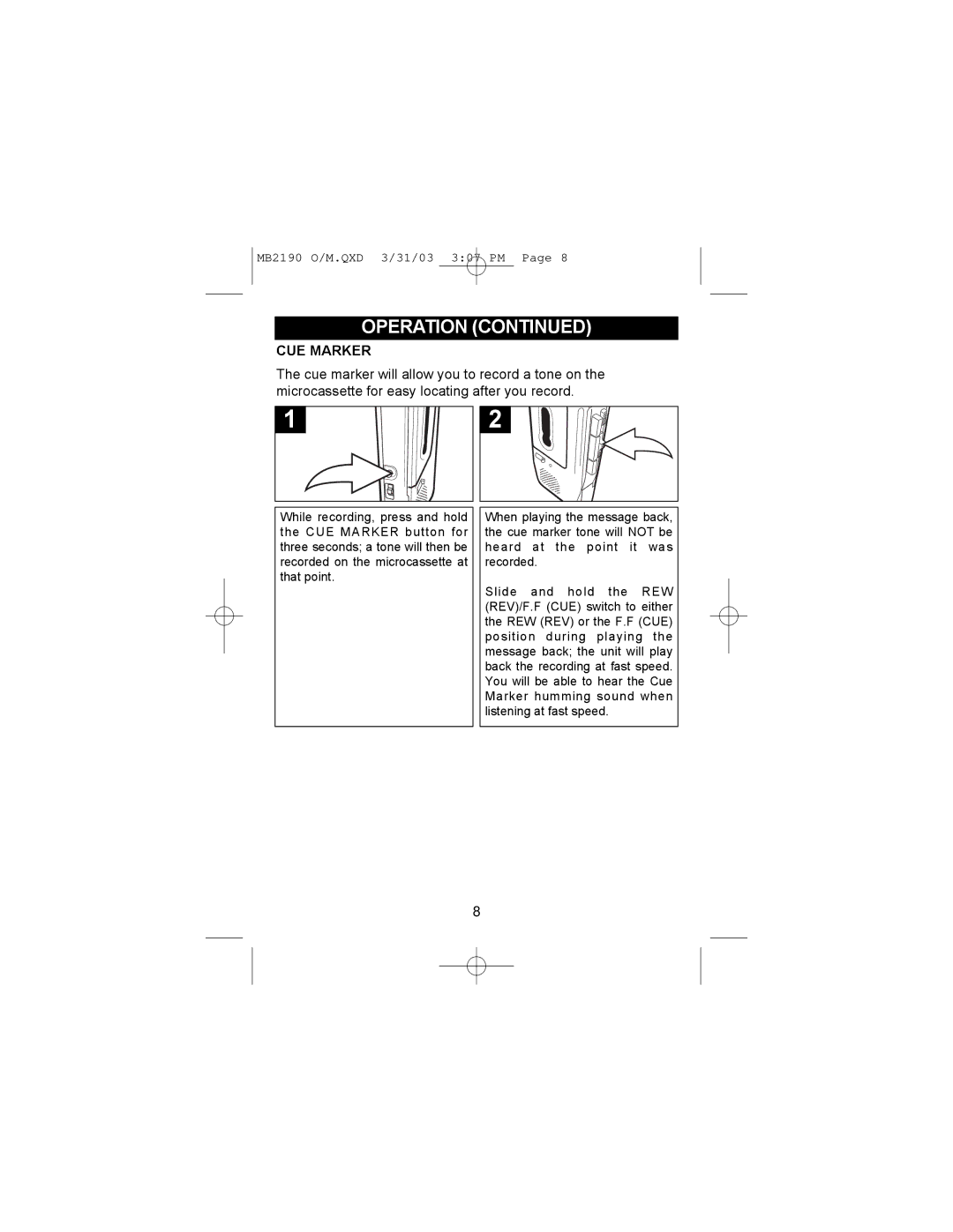 Memorex MB2190 manual CUE Marker 